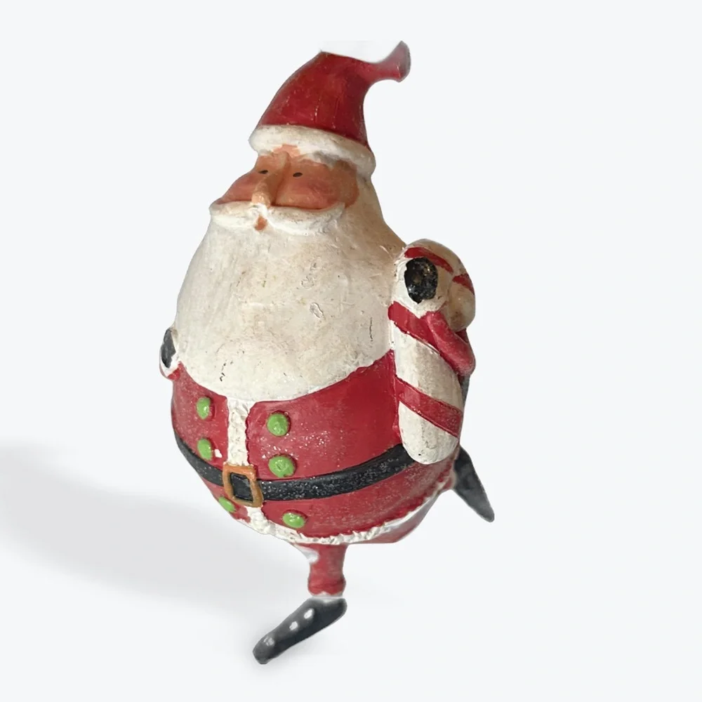 Chunky Polyresin Santa Ornament Holding a Candy Cane